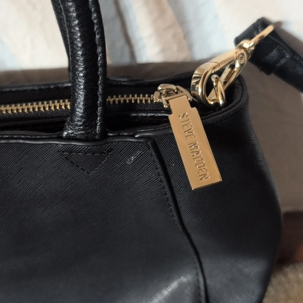 Steve Madden Black and Cream Satchel with Gold Detail